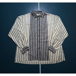 Vintage Quicksilver Button Up‎ Shirt Men's XL Striped Silver Edition Surf Cream